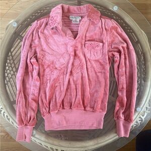 Vintage Mister Noah Pink Velour Pullover with Collar
